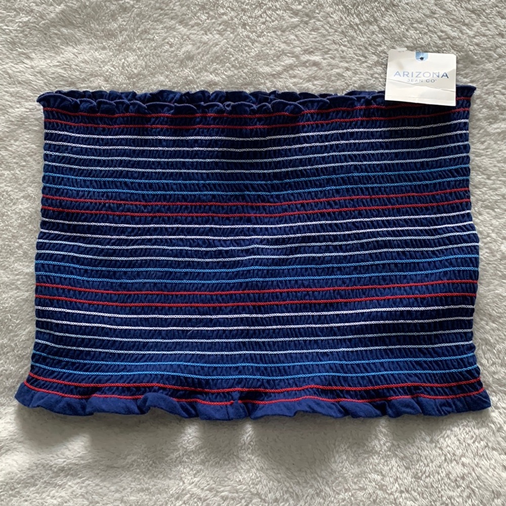 Arizona red, white, and blue striped ruffle tube top